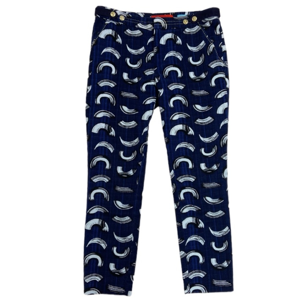 Anthropologie Cartonnier Charlie Pants Blue Brushstroke Cropped Trousers. 4